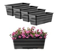 KADAX Ensemble de 4x40 cm Jardinière Anthracite, Pot de balcon en plastique, Résistant aux intempéries, Pot de fleurs, Cache-pot pour balustrade