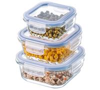 KADAX Ensemble de Boîtes en Verre avec Clips de Fermeture pour Conservation Alimentaire, Récipients avec Couvercles Hermétiques (Carrés, Lot de 3)