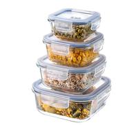 KADAX Ensemble de Boîtes en Verre avec Clips de Fermeture pour Conservation Alimentaire, Récipients avec Couvercles Hermétiques (Carrés, Lot de 4)