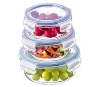 KADAX Ensemble de Boîtes en Verre avec Clips de Fermeture pour Conservation Alimentaire, Récipients avec Couvercles Hermétiques (Ronds, Lot de 3)