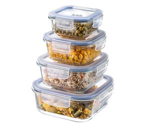 KADAX Ensemble de Boîtes en Verre avec Clips de Fermeture pour Conservation Alimentaire, Récipients avec Couvercles Hermétiques (Carrés, Lot de 4)