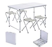 KADAX Ensemble de meubles de camping - Table pliante rectangulaire argentée/blanche avec 4 chaises pliantes - Hauteur 69 cm x Largeur/Profondeur 60 cm x 123 cm - Pour l'extérieur