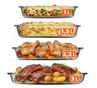 KADAX Ensemble de plats à four en verre résistant à la chaleur, 4 pièces (1 l, 1,5 l, 2,2 l, 3 l), formes en verre résistantes au four pour la cuisson, la cuisine et le service, compatibles