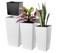 KADAX Ensemble de pots de fleurs en plastique pour pot de fleurs - Résistant aux intempéries - Pour intérieur et extérieur - Pour l'intérieur et l'extérieur - Pot de fleurs (blanc lot de 3 tailles XL)