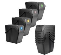 KADAX Ensemble de poubelles de recyclage en plastique, poubelle avec couvercle hermétique, séparateur de déchets, poubelle avec poignées mobiles transportables (noir 4x25L)