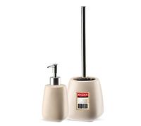 KADAX Ensemble de salle de bain 2 pièces en céramique, accessoires de salle de bain, distributeur de savon, gobelet de salle de bain, porte-savon et brosse WC (brosse et distributeur beige)