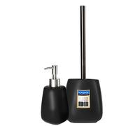 KADAX Ensemble de salle de bain 2 pièces en céramique, accessoires de salle de bain, distributeur de savon, gobelet de salle de bain, porte-savon et brosse WC (brosse et distributeur noir)
