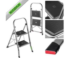 KADAX Escabeau de sécurité pliable en aluminium à 2 marches avec pieds antidérapants Charge maximale 150 kg Idéal pour la maison et le jardin