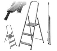 KADAX Escabeau pliable en acier à 3 marches avec pieds antidérapants et étagère escabeau unilatéral pour la maison et le jardin