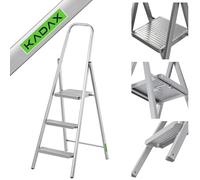 KADAX Escabeau pliant en acier avec pieds antidérapants, échelle à 3 marches avec étagère et marches larges pour la maison et le jardin