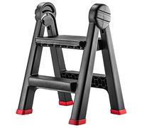 KADAX Escabeau pliant pour atelier, 47 x 44 x 63 cm, en plastique, avec 2 marches, charge maximale 150 kg, marchepied de bureau (2 marches/noir) K6433