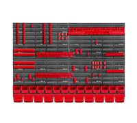 KADAX Étagère d'atelier, 116 x 78 cm, système de stockage en plastique robuste, résistant aux UV, panneaux muraux extensibles, pour garage, (rouge, 70 pièces)