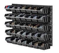 KADAX Étagère d'atelier, 58 x 39 cm, en plastique robuste, système de stockage résistant aux UV, plaques murales extensibles, étagère murale d'atelier pour garage (noir, 35 pièces) K7699