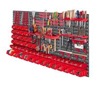KADAX Étagère murale à outils, 156 x 78 cm, étagère murale d'atelier, système de rangement avec boîtes de rangement, plaques murales extensibles (rouge, 95 pièces)
