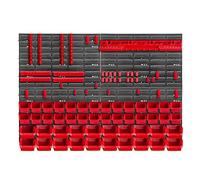 KADAX Étagère murale d'atelier, 116 x 78 cm, en plastique robuste, résistante aux UV, extensible, pour garage, rouge, 89 pièces