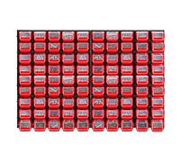 KADAX Étagère murale d'atelier, 116 x 78 cm, système de stockage en plastique robuste, étagère d'atelier résistante aux UV, plaques murales extensibles, étagère pour garage, (rouge, 90 pièces)