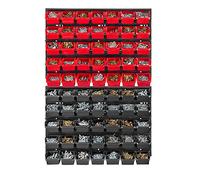 KADAX Étagère murale d'atelier, 58 x 78 cm, système de stockage en plastique robuste, résistant aux UV, plaques murales extensibles, étagère secrète pour garage (noir et rouge, 70 pièces) K7717