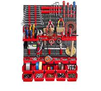 KADAX Étagère murale d'atelier, 58 x 78 cm, système de stockage en plastique robuste, résistant aux UV, plaques murales extensibles, étagère secrète pour garage (rouge, 38 pièces), K7717