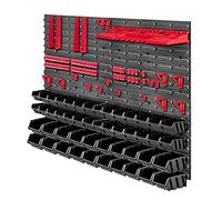 KADAX Étagère murale d'atelier robuste, 116 x 78 cm, système de stockage en plastique, résistante aux UV, plaques murales extensibles, pour garage (rouge et noir, 89 pièces)