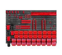 KADAX Étagère murale d'atelier robuste, 116 x 78 cm, système de stockage en plastique, résistante aux UV, plaques murales extensibles, pour garage (rouge, 83 pièces)