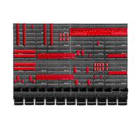 KADAX Étagère murale d'atelier robuste, 116 x 78 cm, système de stockage en plastique, résistante aux UV, plaques murales extensibles, pour garage (rouge et noir, 70 pièces)