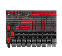 KADAX Étagère murale d'atelier robuste, 116 x 78 cm, système de stockage en plastique, résistante aux UV, plaques murales extensibles, pour garage (rouge et noir, 83 pièces)