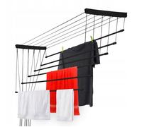 KADAX Etendoir a Linge au Plafond avec Tiges en Acier, Pratique Systeme de Sechage (Noir, 6 x 180 cm)