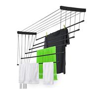 KADAX Etendoir a Linge au Plafond avec Tiges en Acier, Pratique Systeme de Sechage Suspended pour Maximiser l'espace Interieur (Noir, 6 x 130 cm)