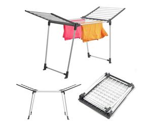 KADAX Étendoir à linge, grand séchoir à linge à ailes pour linge long, séchoir avec ailes pliables, séchoir à linge revêtu par pulvérisation (avec 2 ailes)