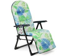KADAX Fauteuil de Jardin avec Dossier réglable, Chaise de Relaxation en Acier revętu par pulvérisation, Chaise Pliante avec capacité de Charge jusqu'ŕ 110 kg, (M Ovale, Vert/Bleu)