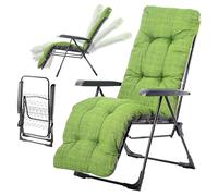 KADAX Fauteuil pliant de jardin, à dossier réglable, chaise relaxante en acier revêtu par pulvérisation, avec capacité de charge jusqu'à 110 kg, coussin, vert, taille L carrée