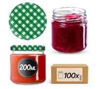 KADAX fi66 - Lot de 100 bocaux à confiture - 200 ml - Bocaux à confiture avec couvercle Twist-Off - Hermétiques et passent au lave-vaisselle - En verre épais