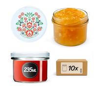 KADAX fi82 - Lot de 10 bocaux à confiture avec couvercle à visser - 235 ml - Petits bocaux à confiture avec couvercle - Idéaux comme cadeau - Motif folklore
