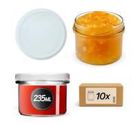 KADAX fi82 - Lot de 10 bocaux à confiture avec couvercle à visser - 235 ml - Petits bocaux à confiture avec couvercle - Idéaux comme cadeau - Blanc