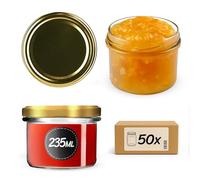 KADAX fi82 - Lot de 50 bocaux à confiture avec couvercle à visser - 235 ml - Petits bocaux à confiture avec couvercle - Idéaux comme cadeau - Doré