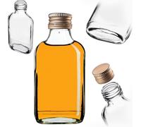 KADAX Flachmann 100ml, 10 pièces, petites bouteilles en verre avec bouchon à vis, flacons, bouteilles vides à remplir, mini bouteilles de liqueur, bouteilles d'alcool, or