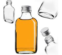 KADAX Flachmann 100ml, 10 pièces, petites bouteilles en verre avec bouchon à vis, flacons, bouteilles vides à remplir, mini bouteilles de liqueur, bouteilles d'eau de vie, Argent