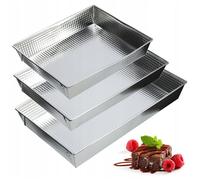 KADAX Moules à Gâteau Rectangulaires - Lot de 3 (Argent) - Grand Moule à Pâtisserie avec Revêtement Antiadhésif et Bords Hauts, Accessoire de Cuisine
