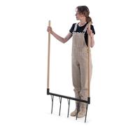 KADAX Fourche à bêcher à 5 branches avec manches en bois longues, cultivateur manuel robuste pour ameublir le sol et jardiner, double fourche à bêcher (avec manche)