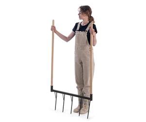 KADAX Fourche à bêcher à 5 branches avec manches en bois longues, cultivateur manuel robuste pour ameublir le sol et jardiner, double fourche à bêcher (avec manche)