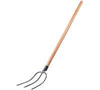 KADAX Fourche à Foin en Acier avec Manche en Bois, Fourche à Bêcher pour Lever et Déplacer la Paille, Le Compost et Le Fumier, Outil de Jardinage (3 Dents)