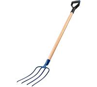 KADAX Fourche à Foin en Acier avec Manche en Bois, Fourche à Bêcher pour Lever et Déplacer la Paille, Le Compost et Le Fumier, Outil de Jardinage (4 Dents)