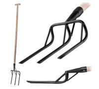 KADAX Fourche bêche avec tête en acier renforcé, 3 dents et poignée ergonomique en T, fourche de jardin pour ameublir et creuser les sols durs (avec manche)