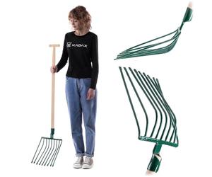 KADAX Fourche en Pierre, truche avec Long Manche en Bois, 9 Dents, Fourche ŕ bęche, Fourche ŕ Foin, Fourche ŕ Foin, Fourche ŕ fumier en Acier, Fourche de Jardin T- Griff Vert