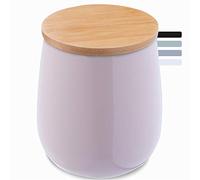 KADAX Gobelet brosse à dent en céramique, Porte Brosse à Dents avec couvercle en bambou, Boîte de rangement pour coton, pot de brosse à dents ronde (rose)