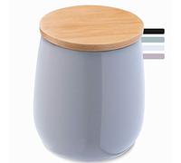 KADAX Gobelet brosse à dent en céramique, Porte Brosse à Dents avec couvercle en bambou, Boîte de rangement pour coton, pot de brosse à dents ronde (gris)