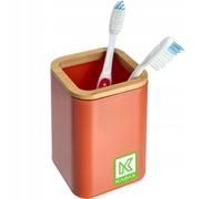 KADAX Gobelet de salle de bain "Carrara", Gobelet à dents avec détails en bambou, Rangement de salle de bain, Rose