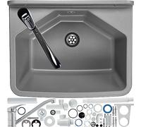 KADAX gospo Évier avec robinet, siphon, 46 x 37 x 20 cm, lavabo en plastique, bac de lavage pour jardin, garage, cave, atelier, montage mural, évier avec accessoires (gris)