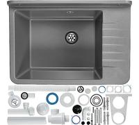 KADAX GOSPO Évier domestique en polypropylène 50,5 x 34 x 26,5 cm avec siphon professionnel et kit de montage (gris)