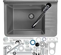 KADAX GOSPO Évier en polypropylène, 50,4 x 34 x 26,5 cm, évier avec robinet, siphon et kit de montage, lavabo, évier domestique (gris)